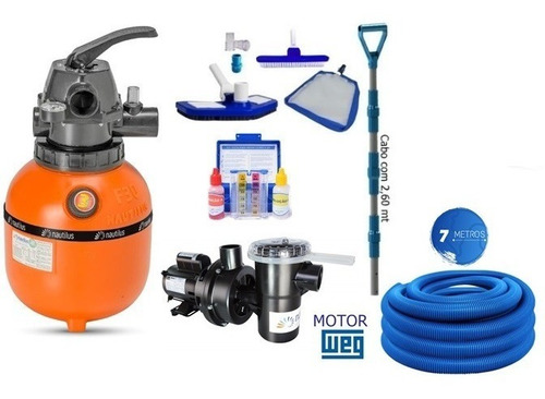 Imagem 1 de 3 de Filtro Piscina F300 Com Bomba 1/4cv Com Kit Limpeza Completo