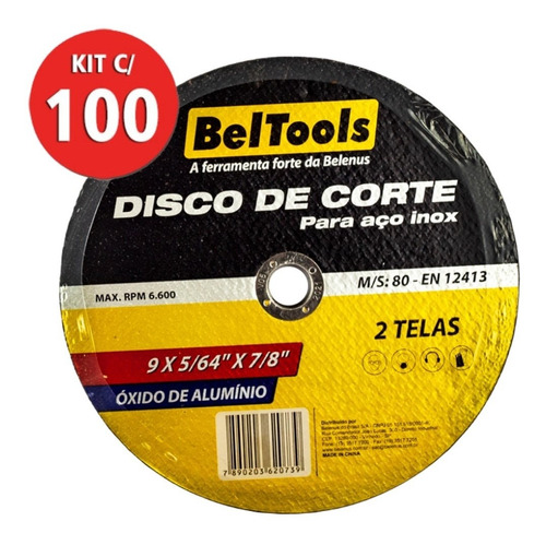 Kit 100 Disco De Corte 9 X 7/8 Aço Inox Beltools