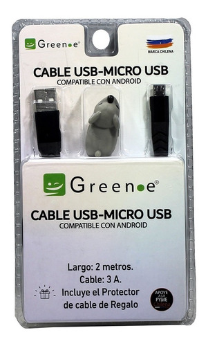 Cable Usb Micro-usb 2 Mts Green-e Incluye Protector De Cable