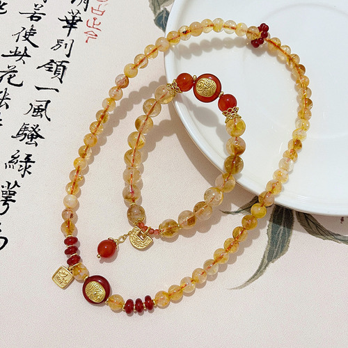 Pulsera De Citrino Natural Para Mujer, Estilo Nacional, Ruyi
