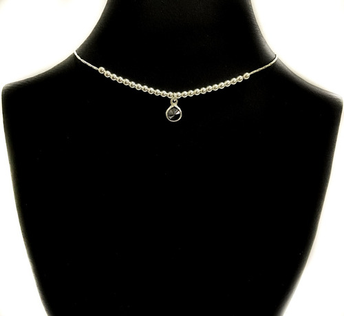 Choker Gargantilla Plata 925 Bolitas Y Piedra Negra