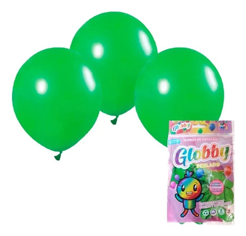 Globo Perlado 9 Pulgadas Globby Verde Pack X 25 Un