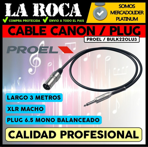 Imagen 3 de 10 de Cable Proel Xlr Macho A Plug Mono Balanceado De 3 Metros Cuo