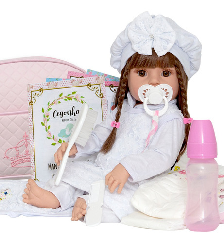 Boneca Estilo Bebê Reborn Baby Alive Menina Cabelo Castanho