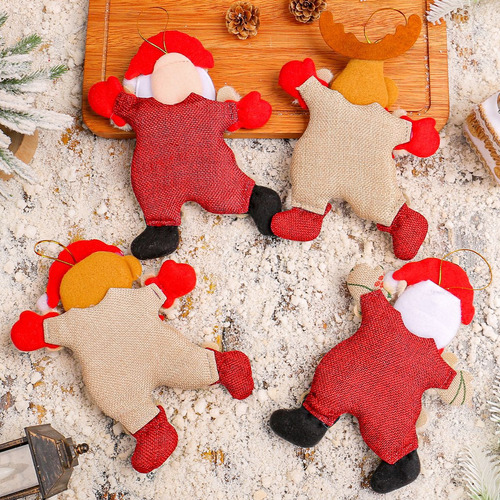 4 Cascabeles Muñecos Navideños Adorno Fieltro Navidad Santa