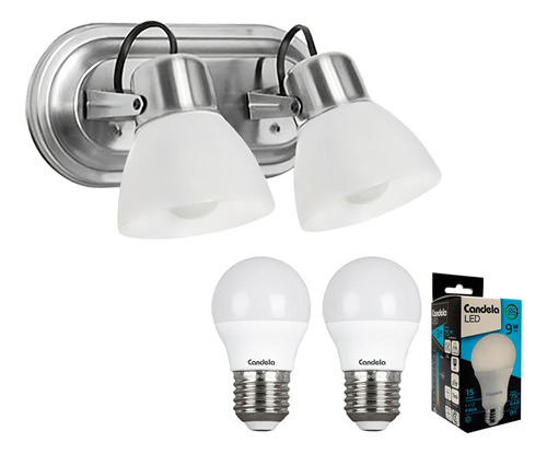 Set Aplique Pared Baño 2 Tulipas + 2 Lamparas Led 9w Fria