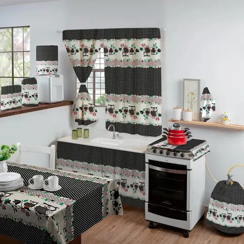 Jogo Cozinha Kit 10 Peças Estampado Toalha Mesa 6 Cadeiras