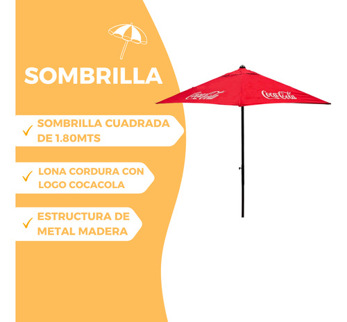 Sombrilla Cuadrada 1.80mt Exterior Jardin Bar Reforzada Rojo Coca Cola