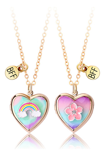 1 Par Collares Flor Arco Iris Bff Best Friends Necklaces