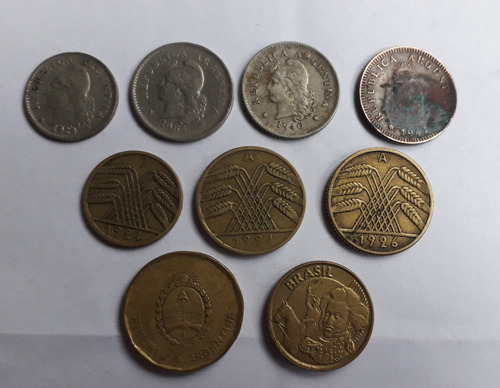 Lote 9 Monedas Antiguas 3 Paises - Weimar, Brasil, Argentina