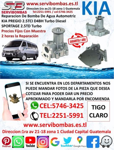 Bomba De Agua Automotriz Kia Combi 3.3 D4al Turbo Guatemala
