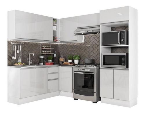 Cozinha Madesa 100 Mdf Acordes Glamy Canto (sem Tampo E Pia) Cor Branco/Rustic