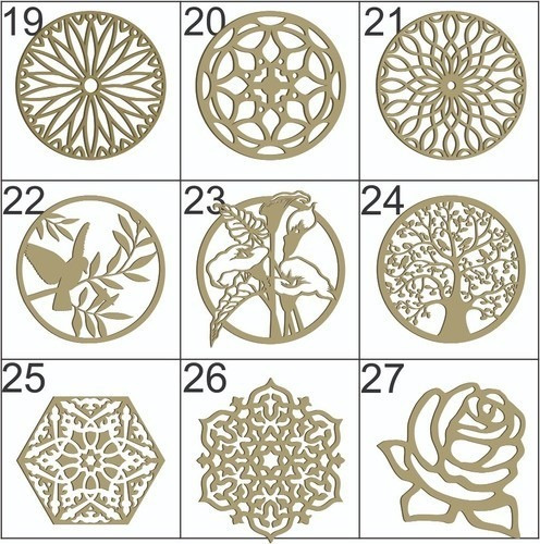 Trio Mandalas Decorativa Mdf 45x45cm 3mm Sem Pintura Mdf Cru