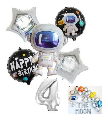 Kit 6 Balão Metalizado Grande Astronauta Infantil Planetas