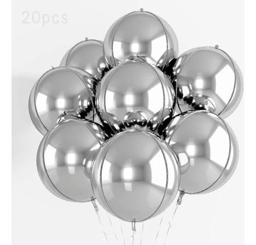 Globo Metalizado Orbz Plateado Brillante 24 Pulgadas X 10 Un