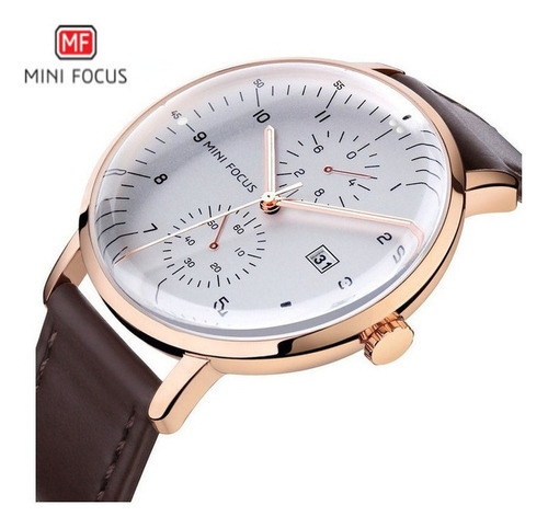 Relógio masculino impermeável de couro casual Mini Focus Color Brown Bracelet