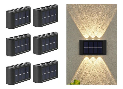 Paquete De 6 Luces Led Foco Muro, Aplique Solar Exterior Par