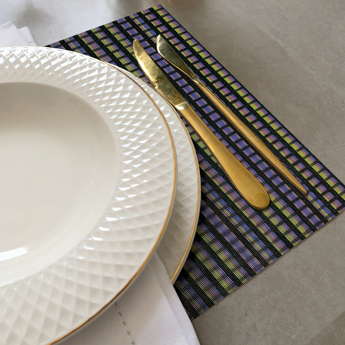 12 Jogo Americano Mesa Posta Luxo Impermeável Pvc Mz Mult Vr Cor M5 Azul Preto Amarelo Rosa Multi Mz Retangular