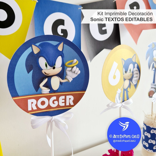 Imagen 3 de 7 de Kit Imprimible Decoración Candy Bar Sonic Texto Editable