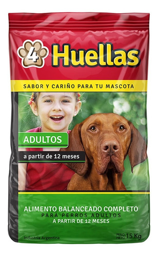 Imagen 1 de 4 de Alimento 4 Huellas Para Perros Adultos Bolsa X 15 Kg