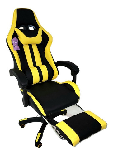 Silla Gamer Negro Con Amarillo Con Masajeador Lumbar (usb)