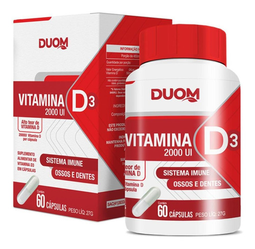 Vitamina D3 2000ui Alto Teor De Vitamina D Com 60 Cápsulas
