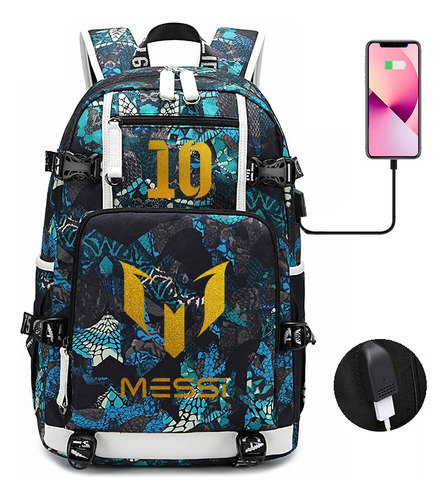 Mochila escolar transfronteiriça Messi Luminosa, mochila Neym Color 13 com design de tecido 15* 30* 47