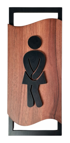 Imagen 1 de 9 de Cartel Baño Con Símbolo Hombre Mujer De Madera