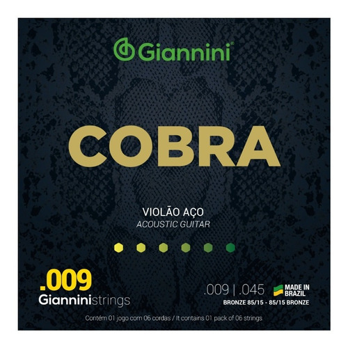 Jogo De Cordas Para Violão Cobra Aço 09 Giannini 85/15