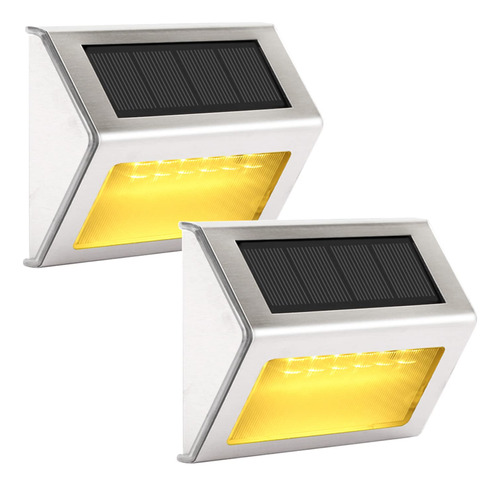 2 Luz Solar Cubierta Para Exterior Escalera 6 Led Acero