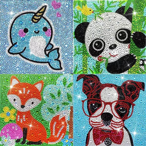 5d Diamond Painting Niños Kit Completo 4 Piezas Diy Animales