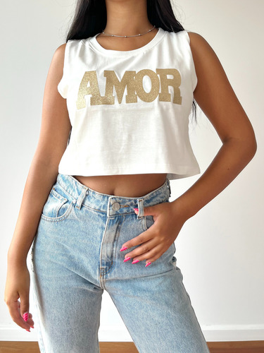 Top Sc Mayorista Pupera Amor Dorado Con Brillo Para Mujer