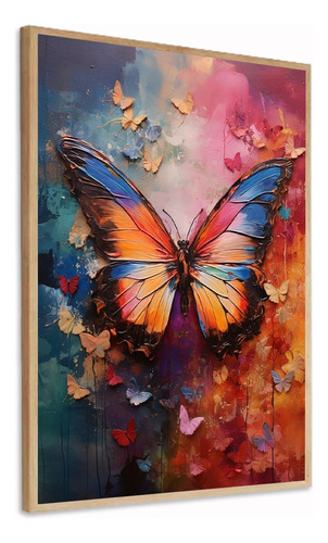 Quadro Decorativo Borboleta Colorida Asas Sala Moldura 60x80