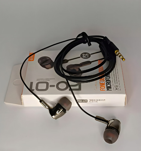 Fone De Ouvido Com Microfone Intra-auricular Fo-01 Pmcell Cor Preto