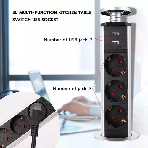 Torre Enchufe Empotrable 3 Enchufes 2 Usb Estándar Europeo