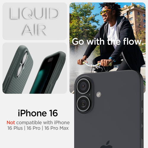 Funda Spigen Liquid Air Para iPhone 16, Color Verde Abismo