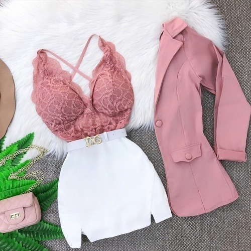 Conjunto Cropped E Short Saia Curto Festa Blogueira 2019