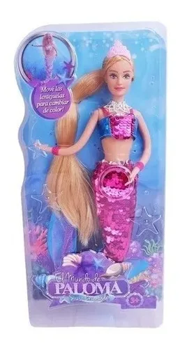 Mu eca Paloma Sirena Encantada Con Lentejuelas Cambia Color