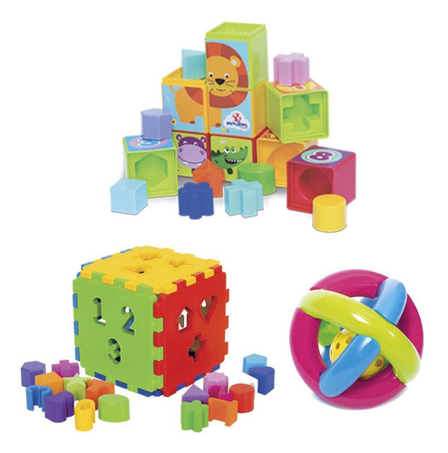 Kit 3 Brinquedos Coloridos Para Bebês De 1 Ano