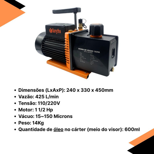 Bomba De Vácuo 15 Cfm Duplo Estágio Suryha Original