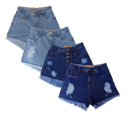 Imagem 1 de 8 de Short Jeans Feminino Cintura Alta Kit C/4