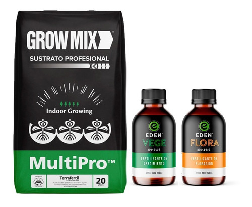 Sustrato Growmix Multipro 20lts Con Eden Vege Y Flora 125ml