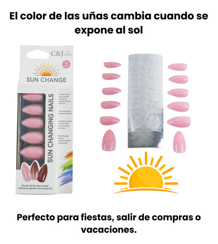 Kit Uñas Postizas Sun Change Presson Cambia Color 12 Piezas Naranja/carne Punta