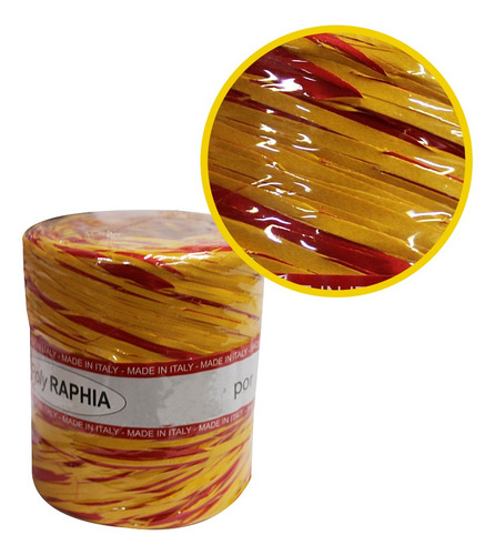 Fita Raphia Sintética Bicolor 200mts Amarelo E Vermelho