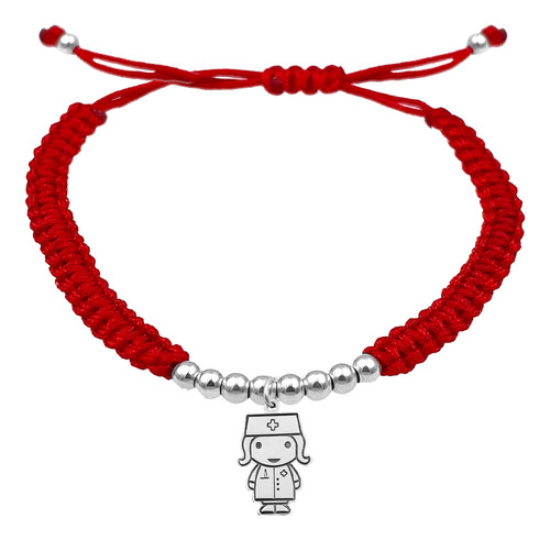 Pulsera Bolitas Enfermera Chica Plata 925 Roja