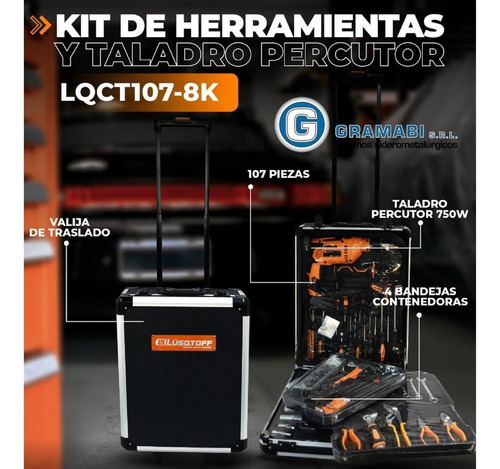 Imagen 5 de 10 de Maletín Aluminio Lüsqtoff Kit 107 Herramientas Taladro 710w