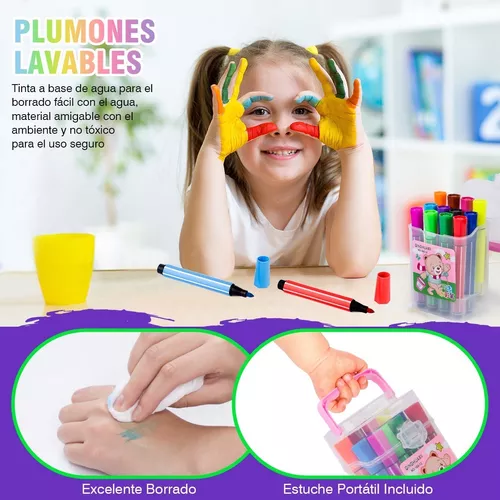 Plumones Base De Agua Multiples Colores Lavables Caja 12