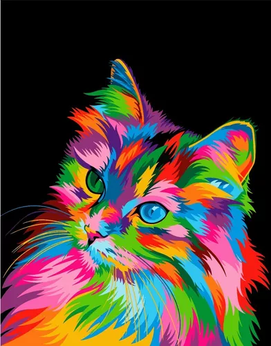 Lienzo con dibujo para pintar con números, de 40x50cm. Diseño gato  multicolor. Incluye pinceles y pinturas