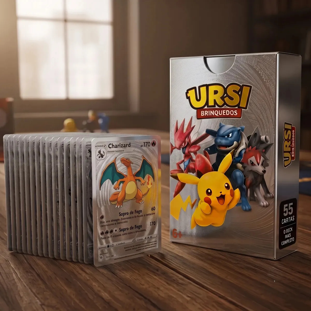 Kit 55 Cartas Pokémon Silver Prateadas Metalizadas Premium Colecionáveis Cartas Brilhantes Edição Especial Alta Qualidade Ideal Para Presente Card Game Exclusivo Ursi Brinquedos