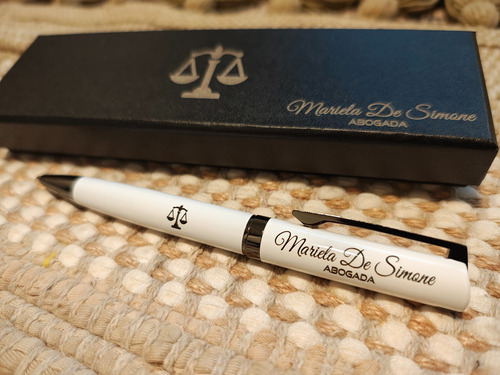 Boligrafo Personalizado Metalico Blanco C/caja Logo Grabado Blanco Negro